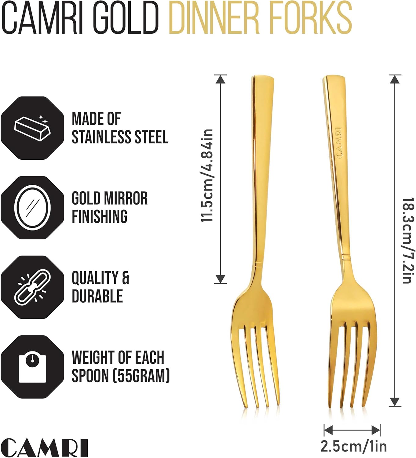 Camri Stainless Steel Dinner Forks - Set of 6 – C37 - Gold