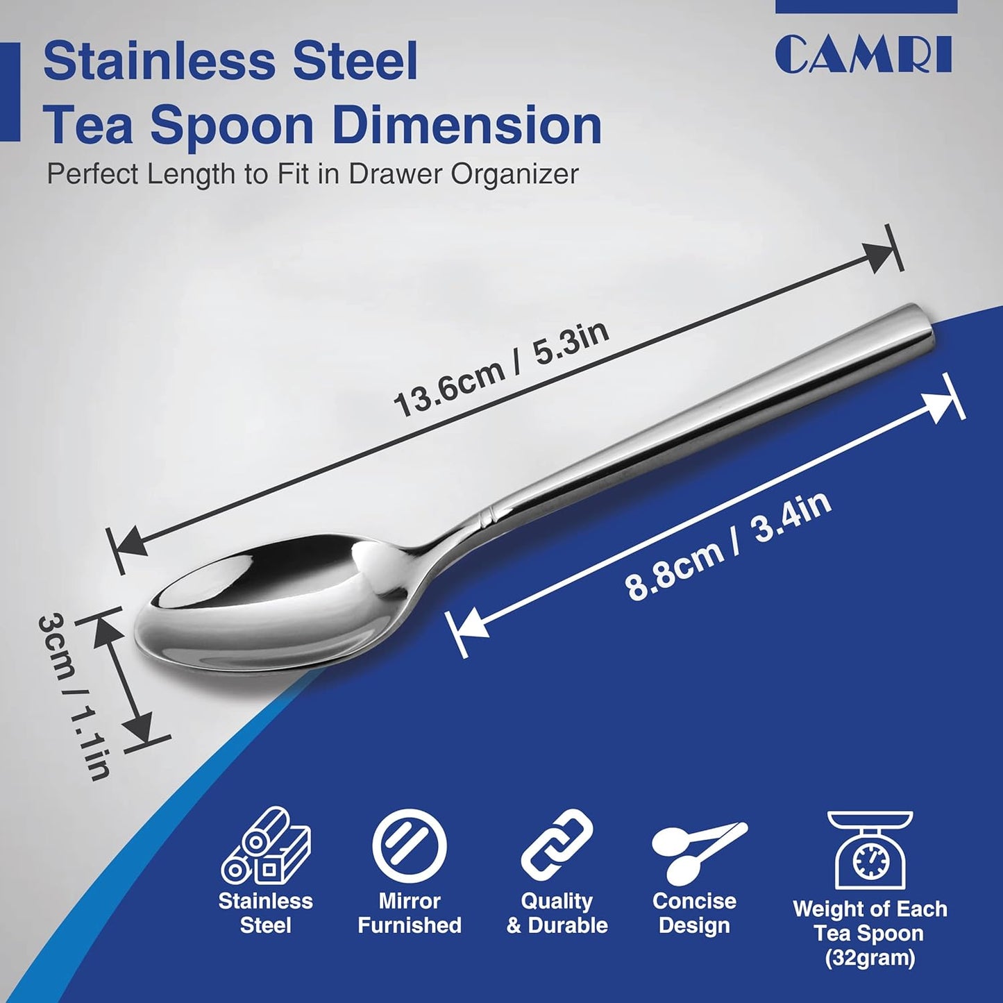 Camri Stainless Steel Teaspoons - Set of 6 - C37