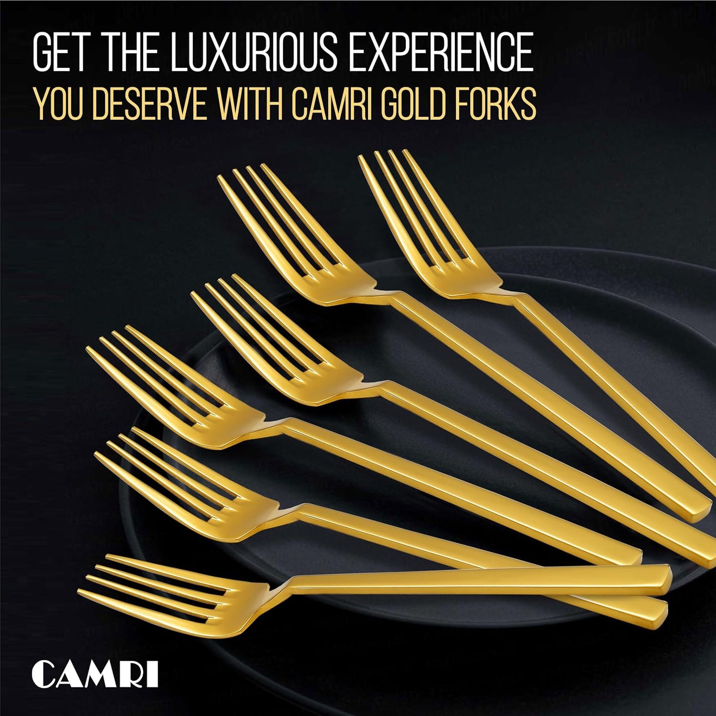 Camri Gold Forks Set of 6 – Golden Dinner Fork Stainless Steel, Gold Mirror Finishing, Gold Cutlery Sets for Home, Kitchen & Restaurant 20.32 cm / 8 in (C62 G - 6 Pcs)