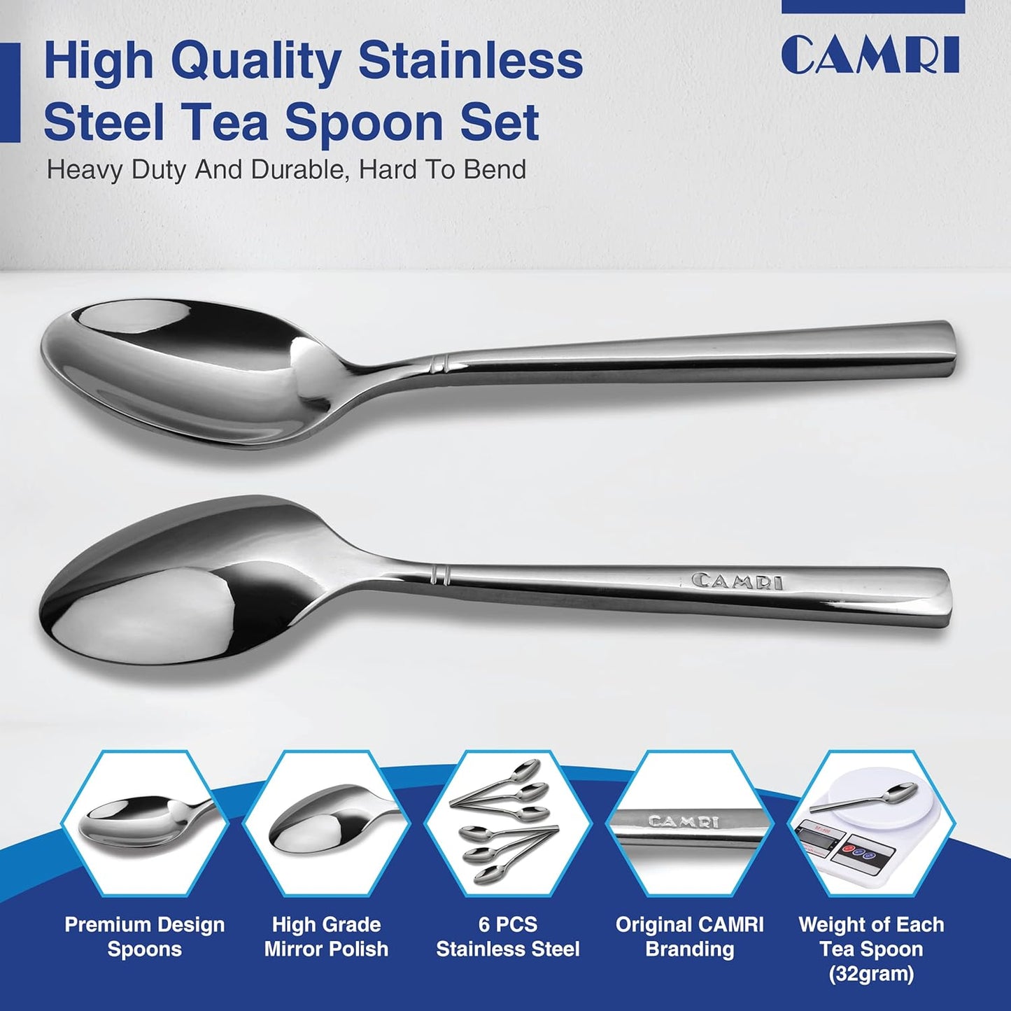 Camri Stainless Steel Teaspoons - Set of 6 - C37