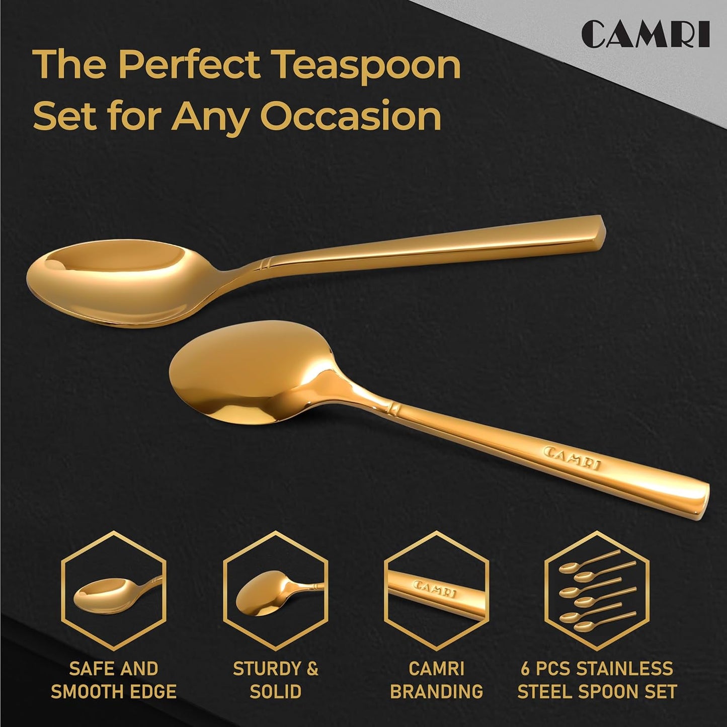 Camri Stainless Steel Teaspoons - Set of 6 – C37- Gold