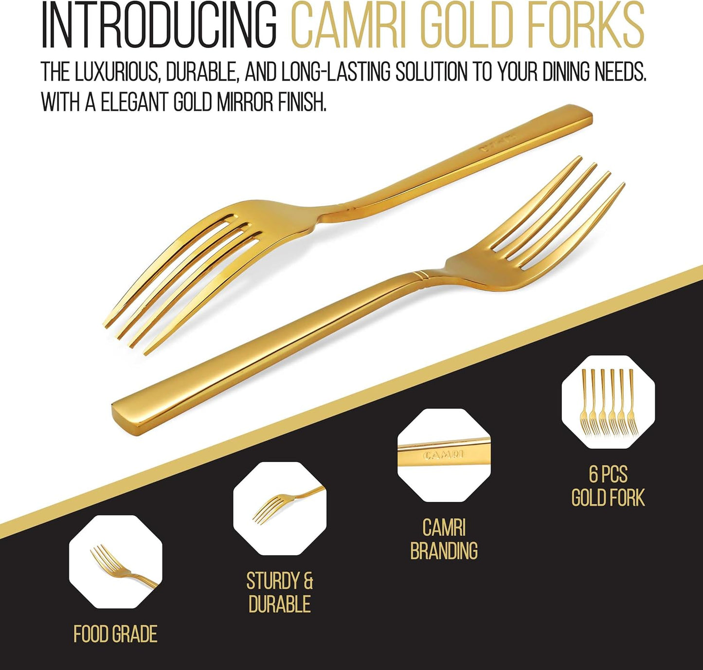 Camri Stainless Steel Dinner Forks - Set of 6 – C37 - Gold