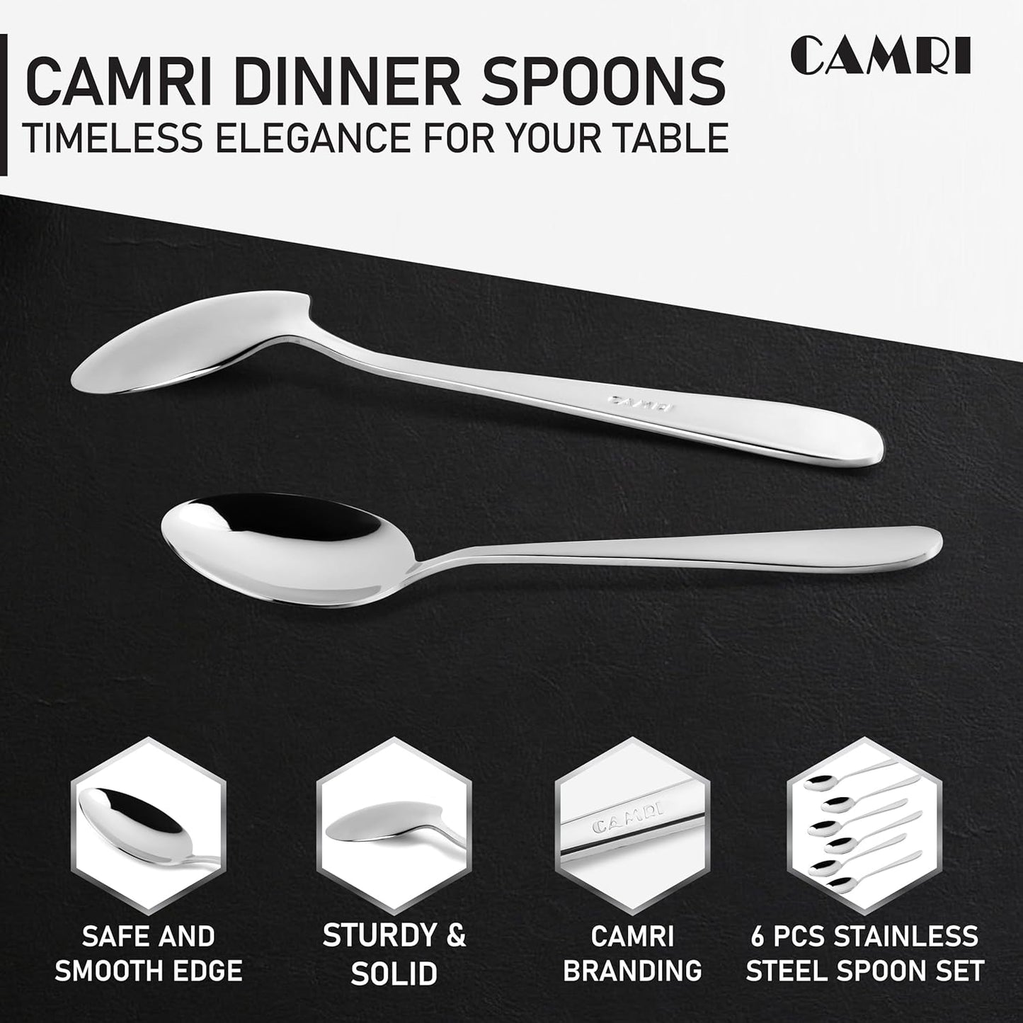 Camri Stainless Steel Dinner Spoons - Set of 6 – C61