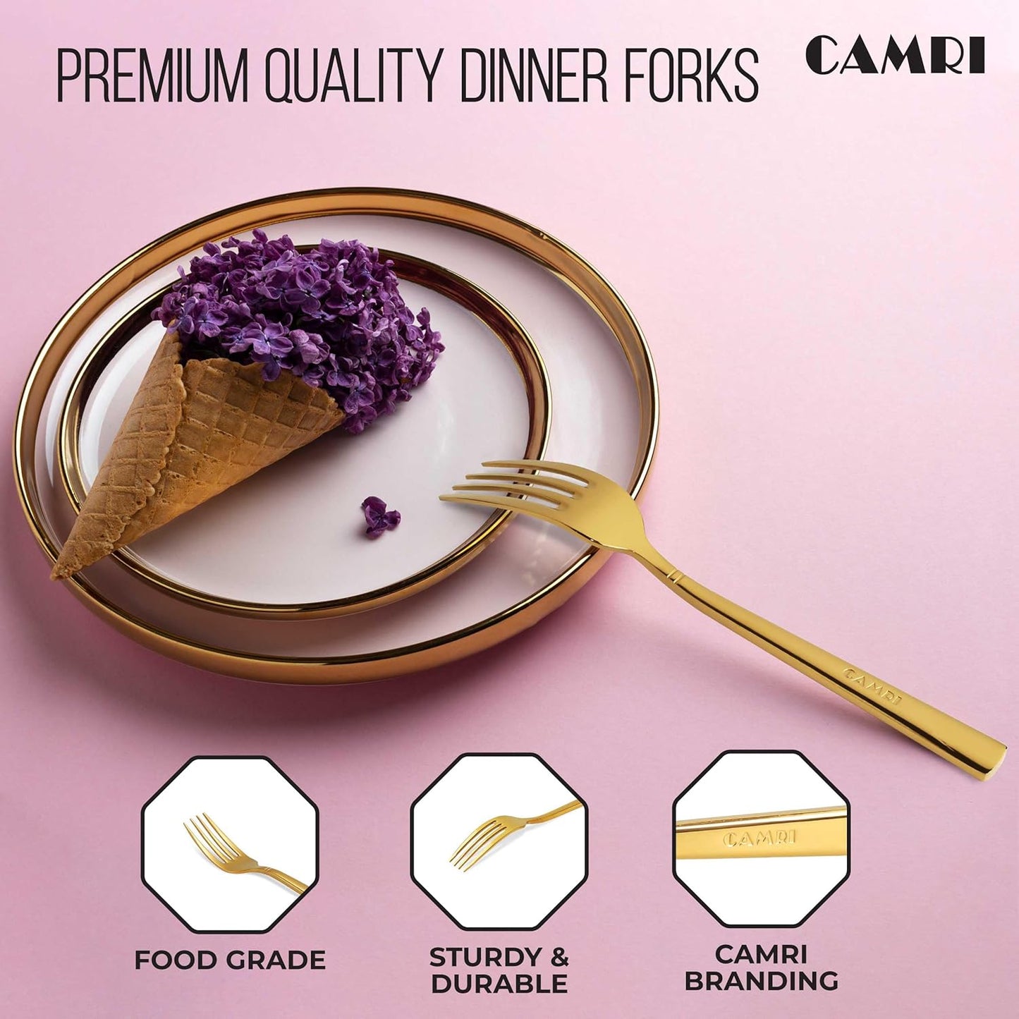Camri Stainless Steel Dinner Forks - Set of 6 – C37 - Gold