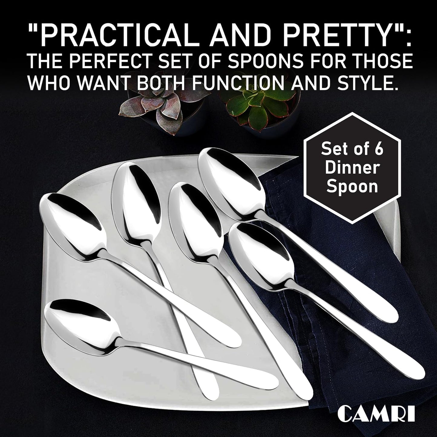 Camri Stainless Steel Dinner Spoons - Set of 6 – C61