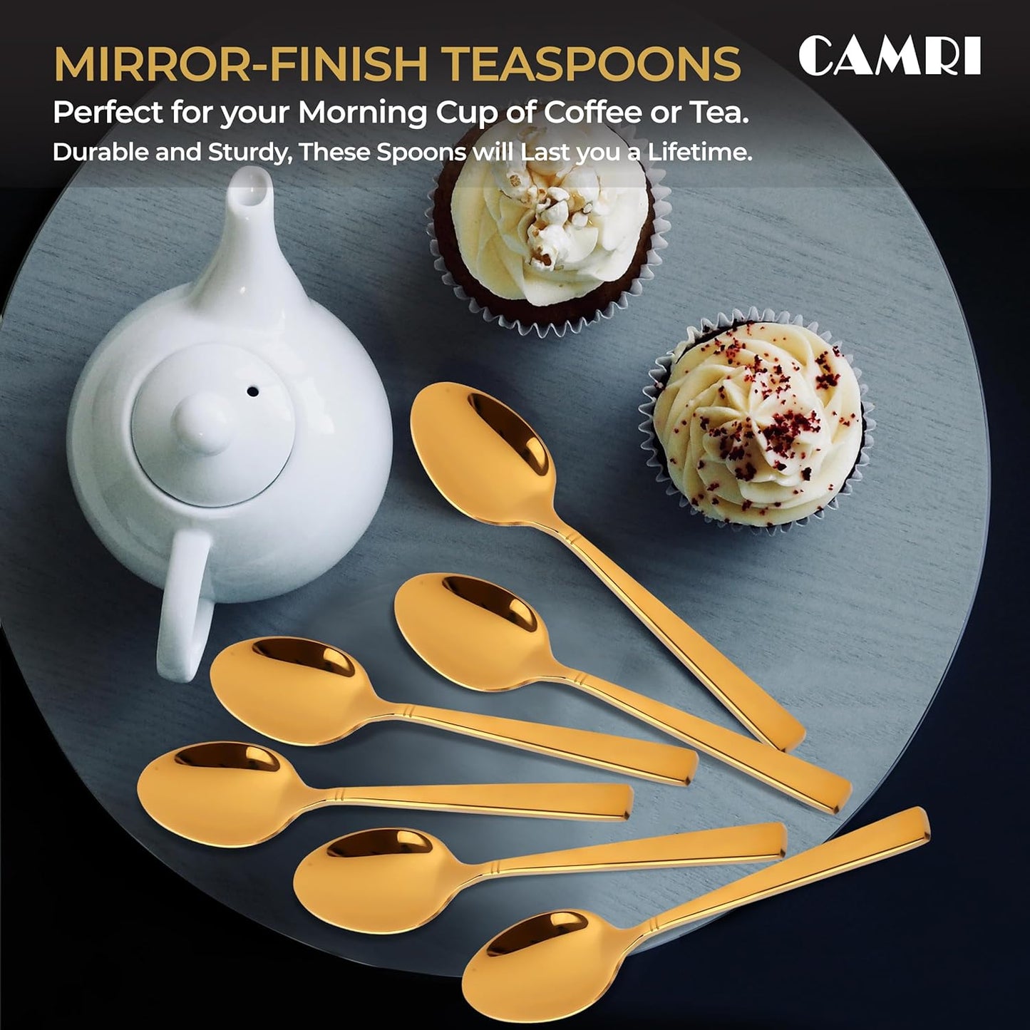 Camri Stainless Steel Teaspoons - Set of 6 – C37- Gold