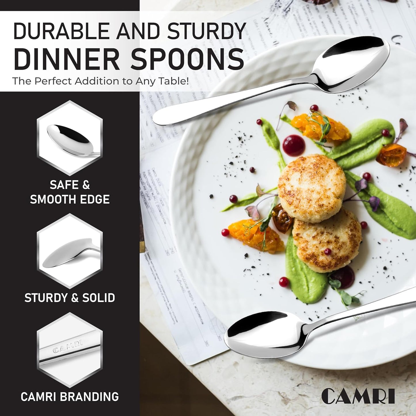 Camri Stainless Steel Dinner Spoons - Set of 6 – C61