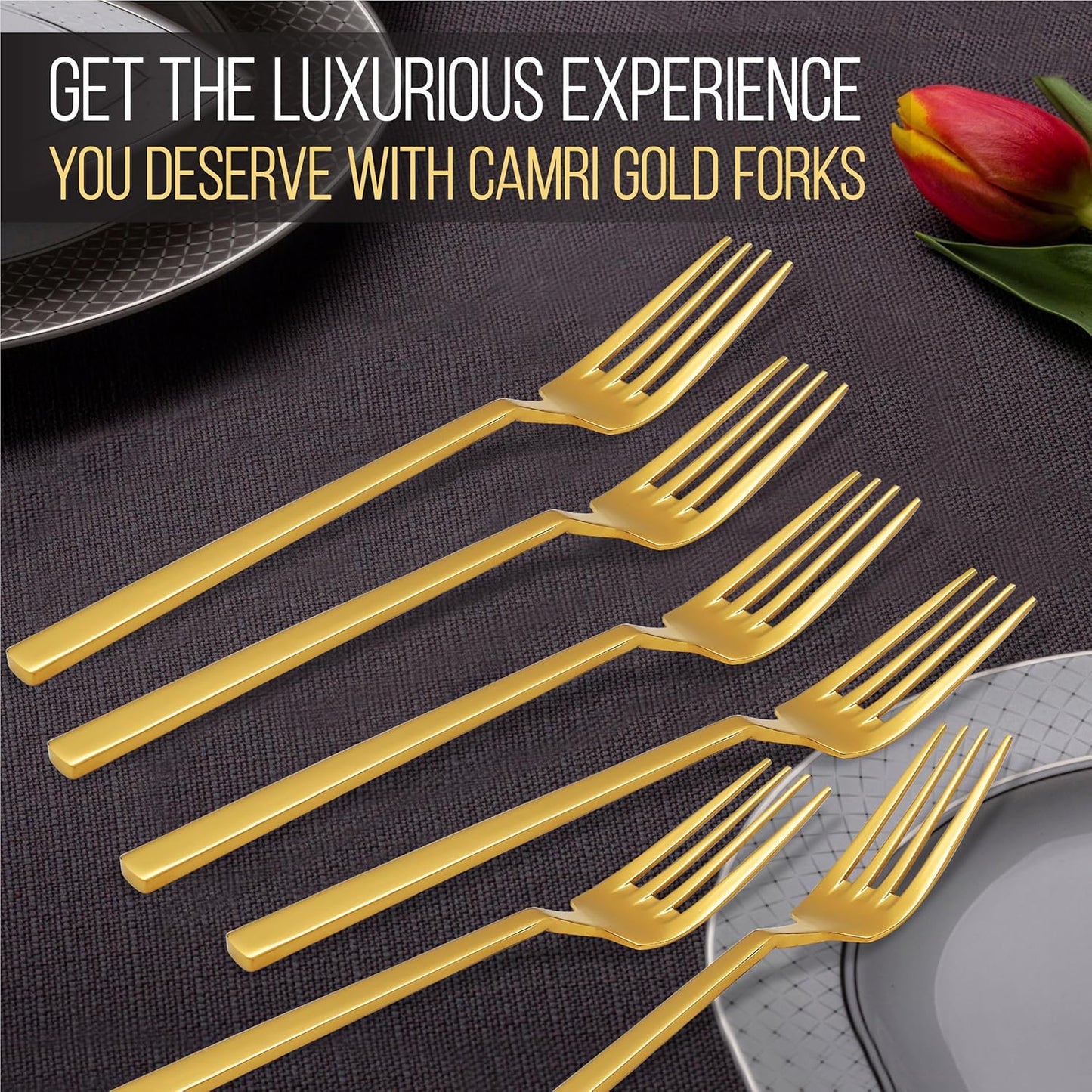 Camri Gold Forks Set of 6 – Golden Dinner Fork Stainless Steel, Gold Mirror Finishing, Gold Cutlery Sets for Home, Kitchen & Restaurant 20.32 cm / 8 in (C62 G - 6 Pcs)