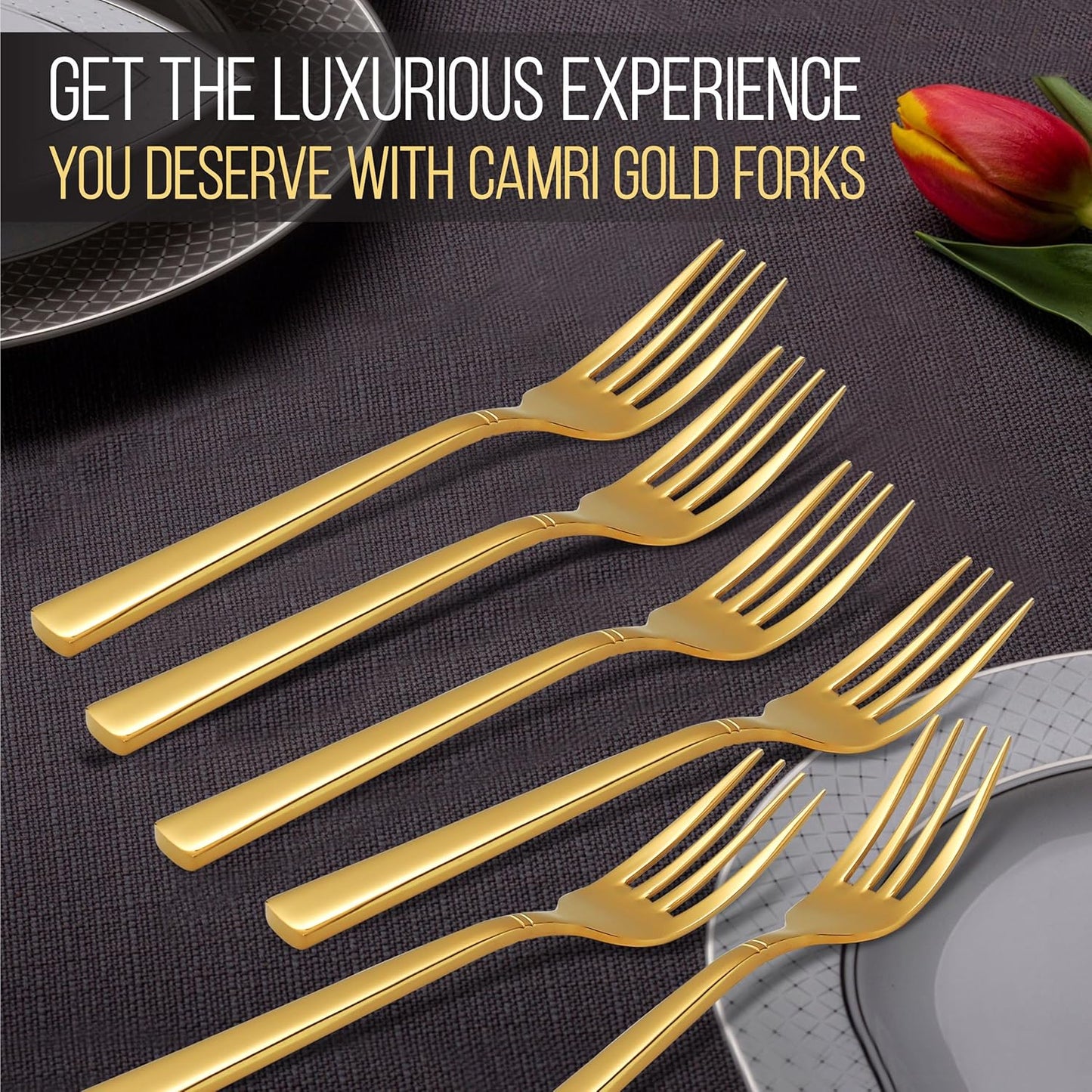 Camri Stainless Steel Dinner Forks - Set of 6 – C37 - Gold