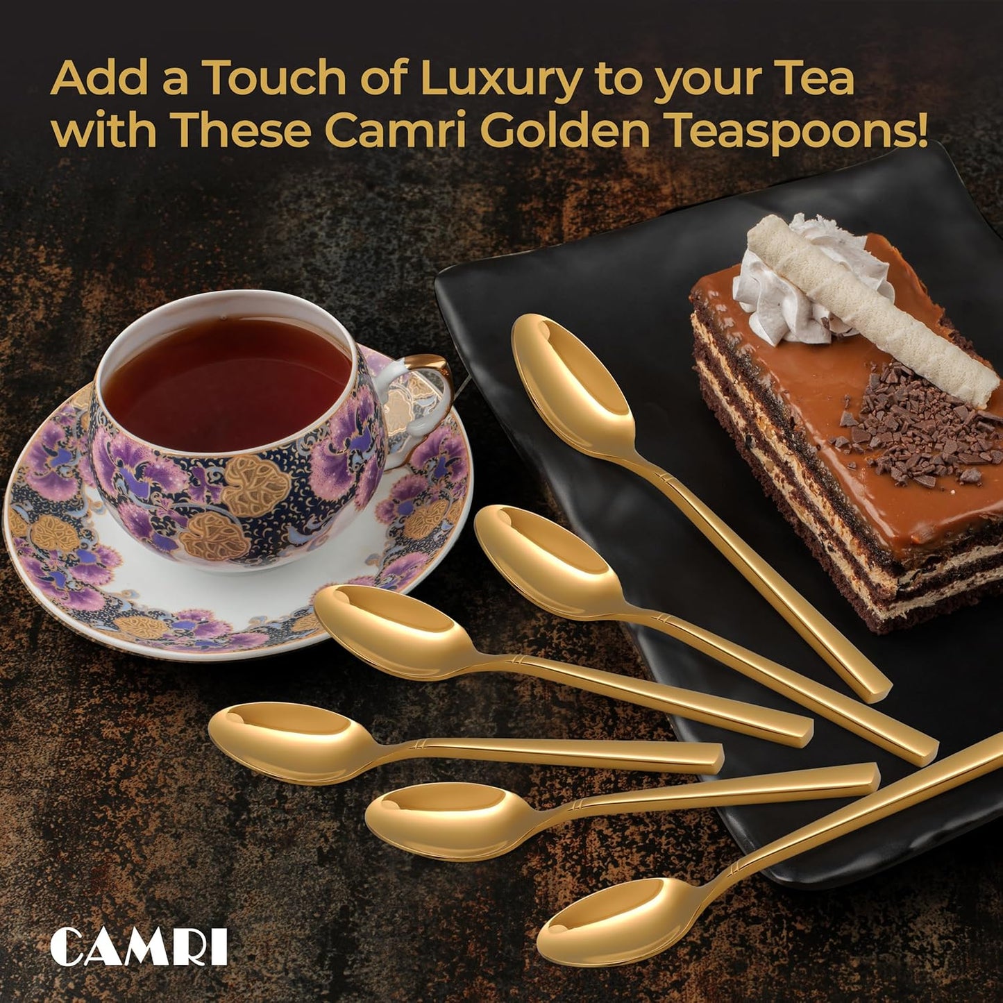 Camri Stainless Steel Teaspoons - Set of 6 – C37- Gold