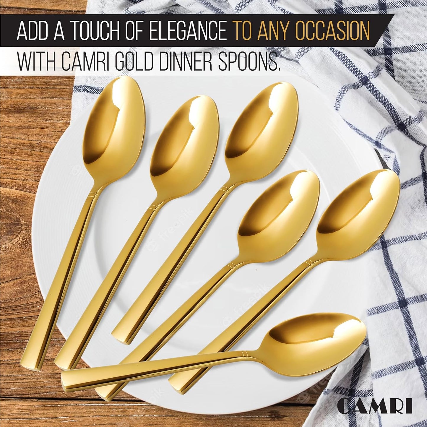 Camri Stainless Steel Dinner Spoons - Set of 6 - C37 - Gold