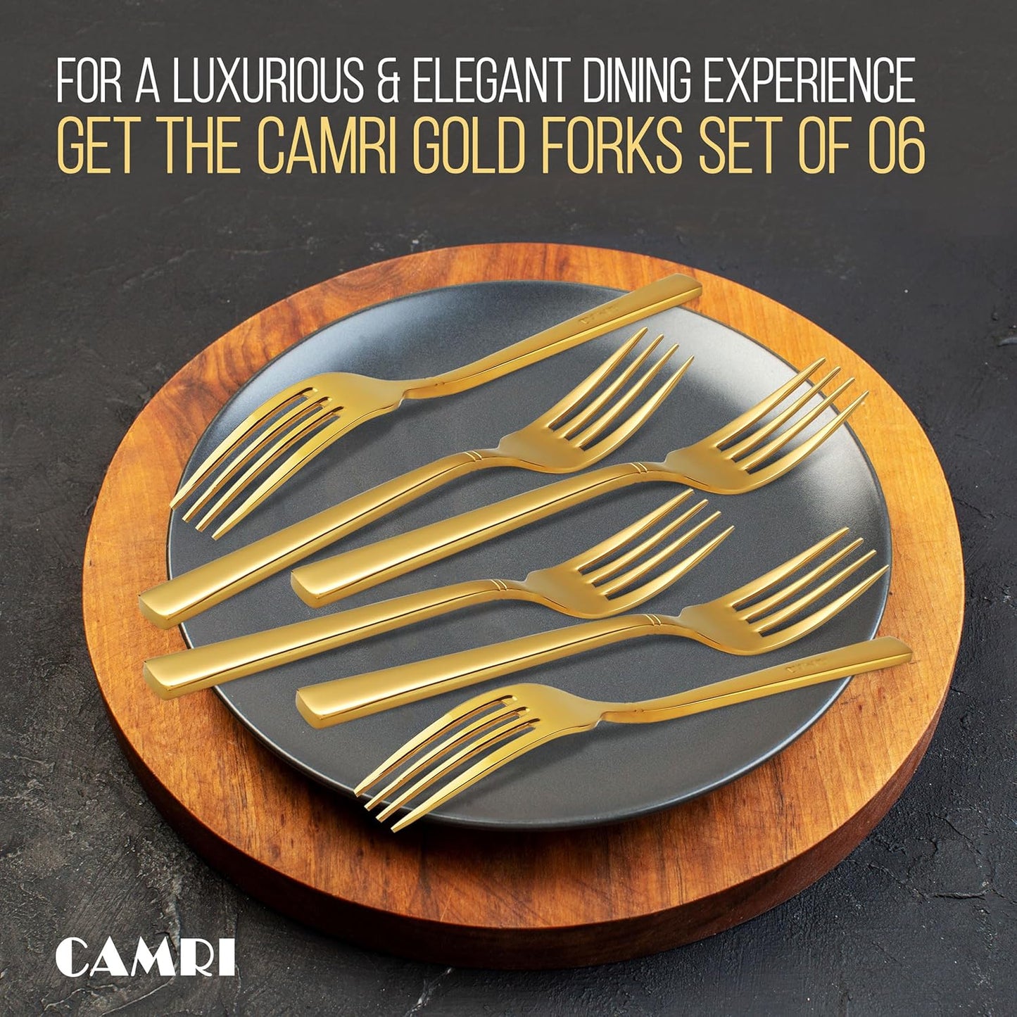 Camri Stainless Steel Dinner Forks - Set of 6 – C37 - Gold