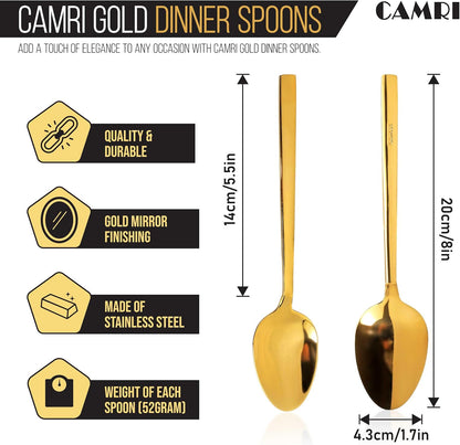 Camri Stainless Steel Dinner Spoons - Set of 6 - C62 - Gold
