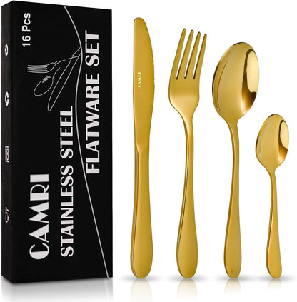 Camri Stainless Steel Cutlery Set – 16 Pieces - Gold
