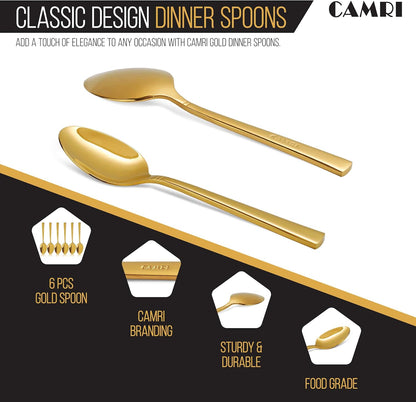 Camri Stainless Steel Dinner Spoons - Set of 6 - C37 - Gold