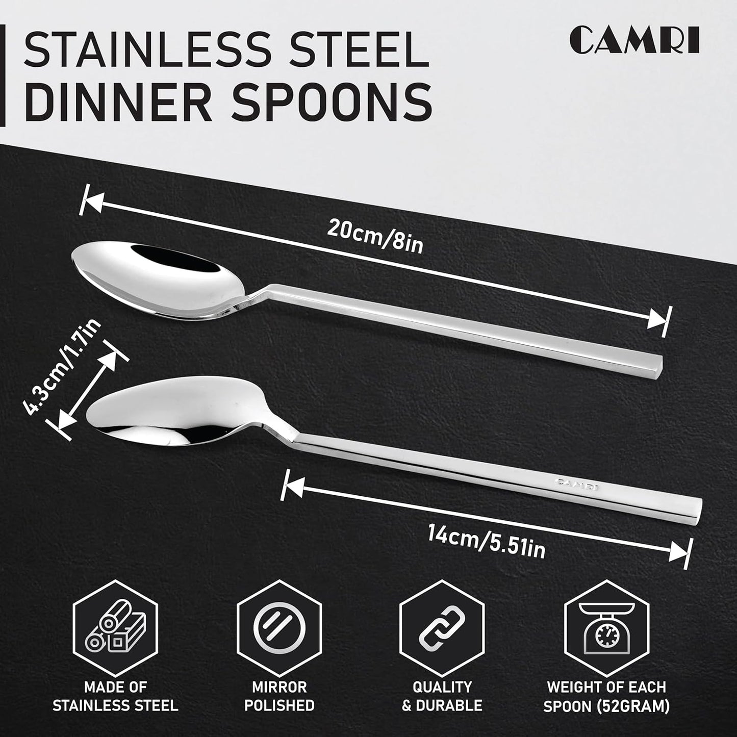Camri Stainless Steel Dinner Spoons - Set of 6 - C62