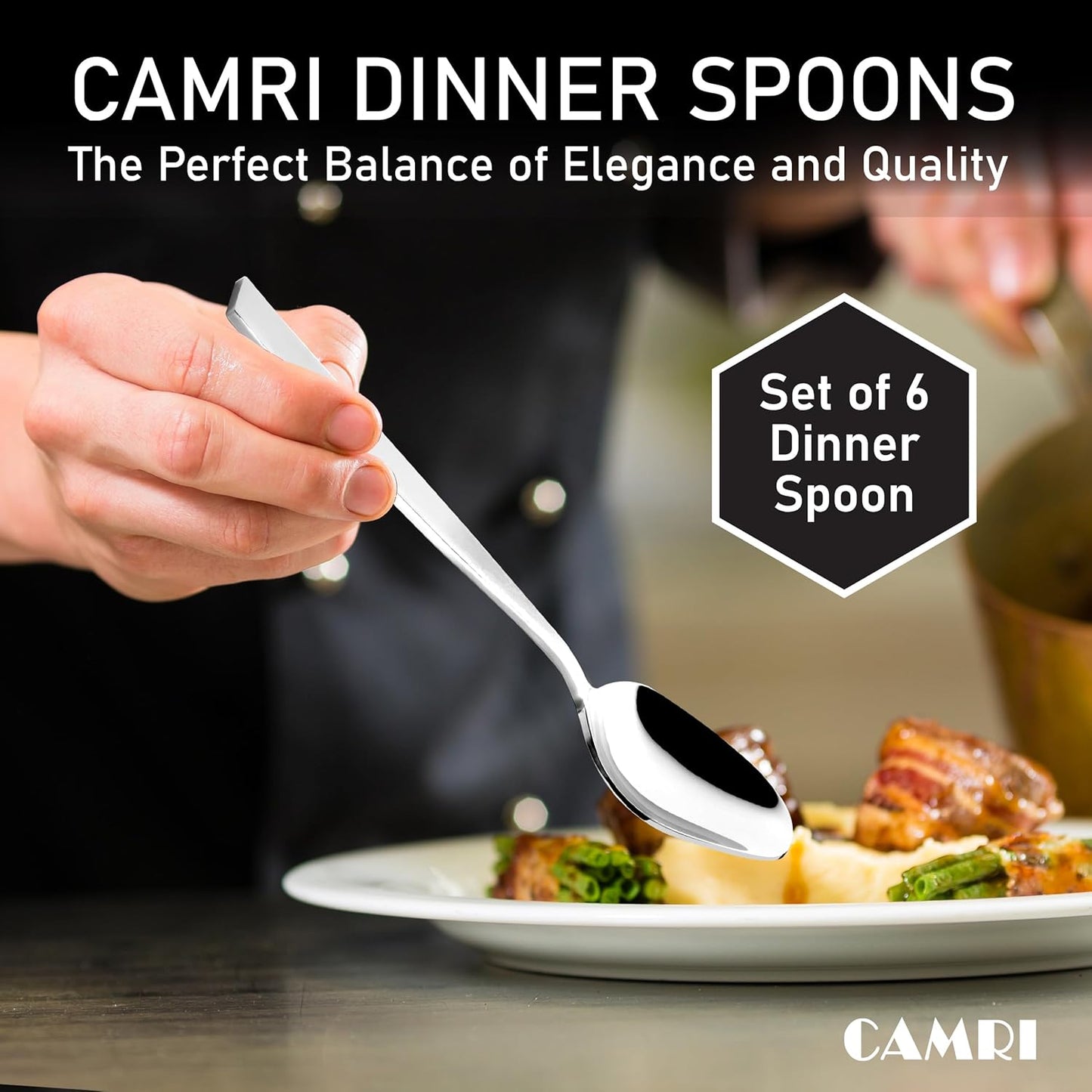 Camri Stainless Steel Dinner Spoons - Set of 6 - C4