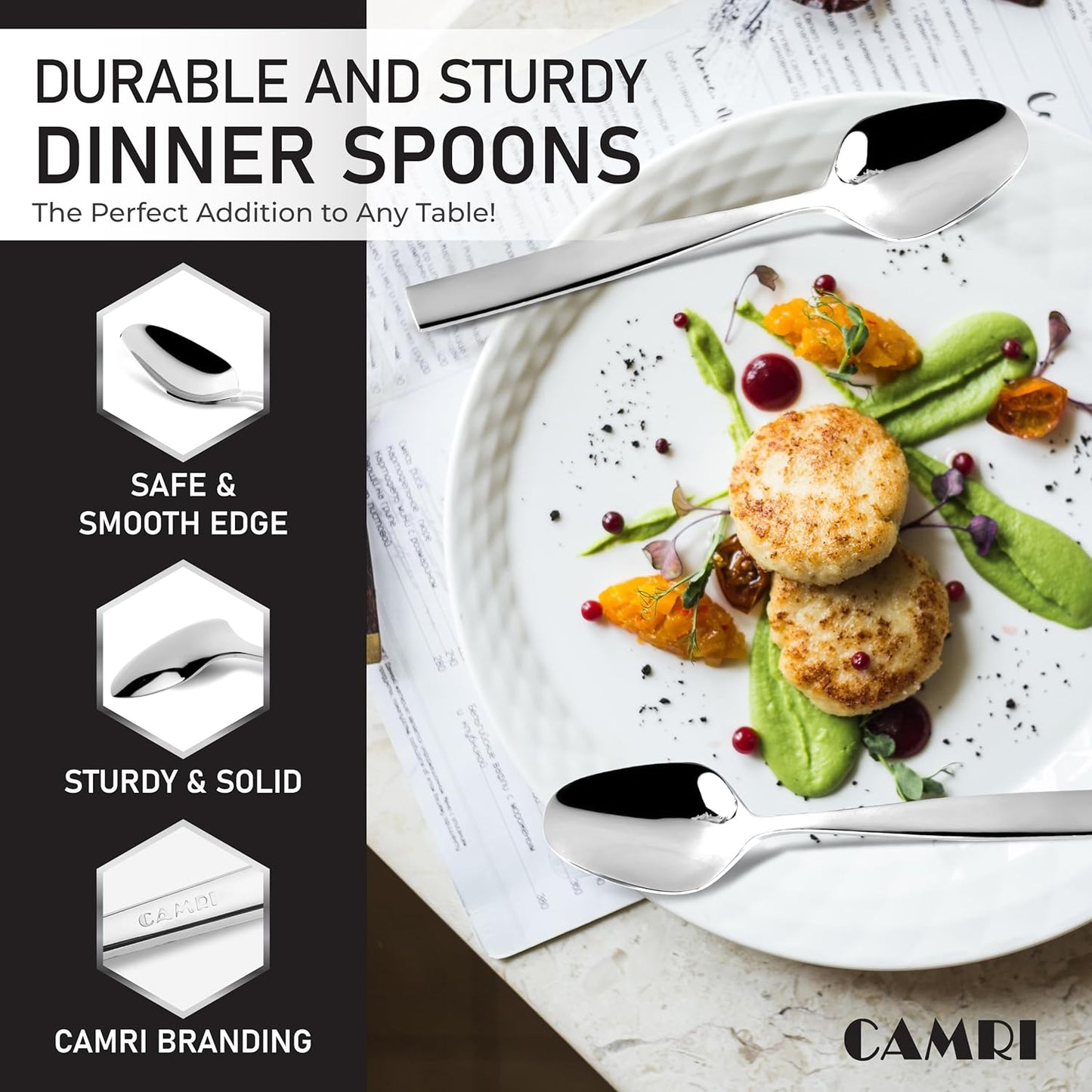 Camri Stainless Steel Dinner Spoons - Set of 6 - C4