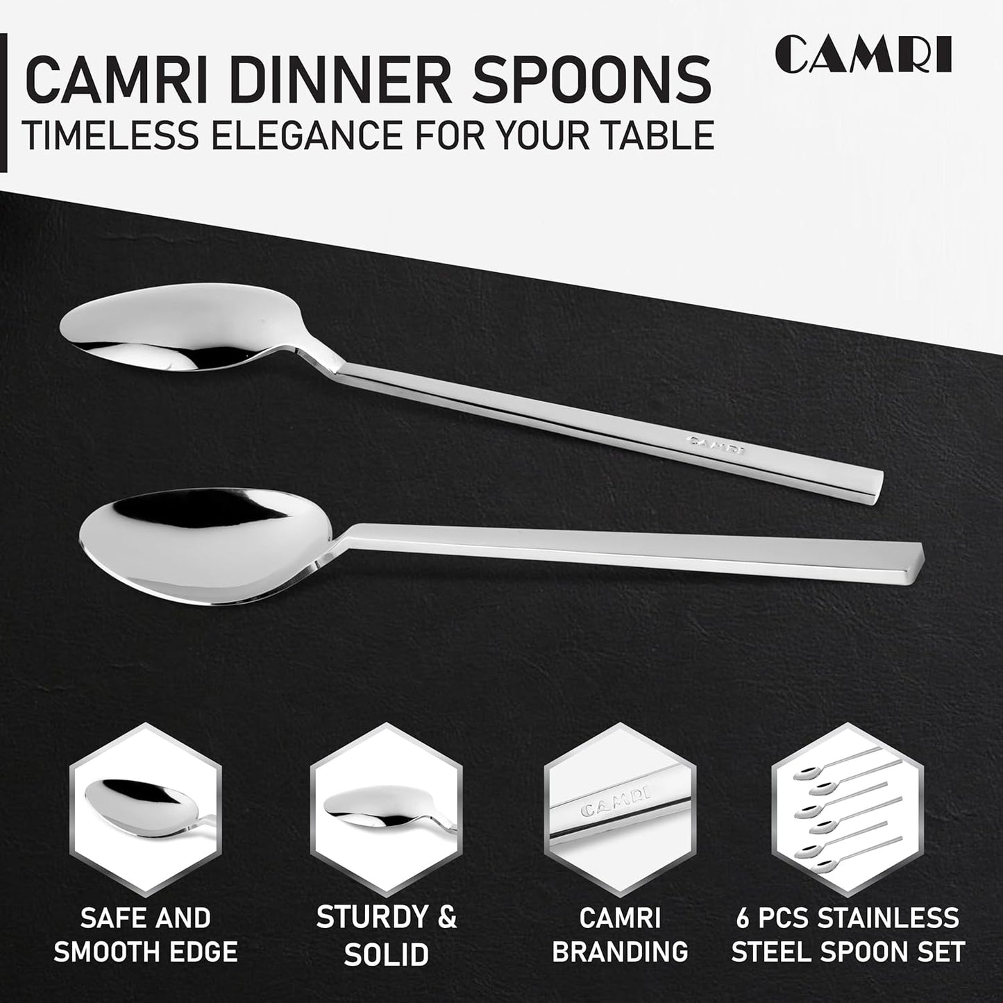 Camri Stainless Steel Dinner Spoons - Set of 6 - C62