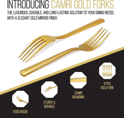 Camri Stainless Steel Dinner Forks - Set of 6 – C37 - Gold