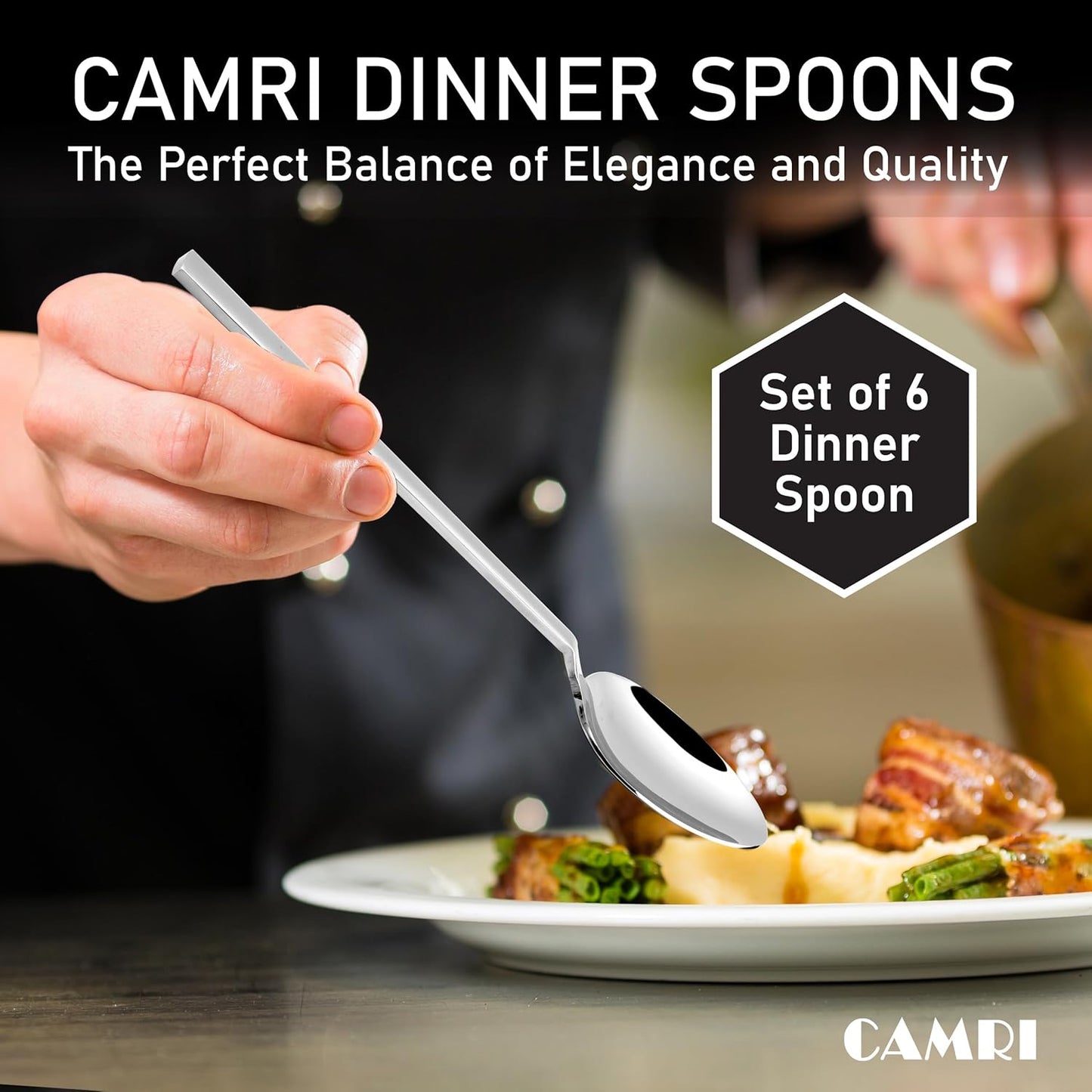 Camri Stainless Steel Dinner Spoons - Set of 6 - C62