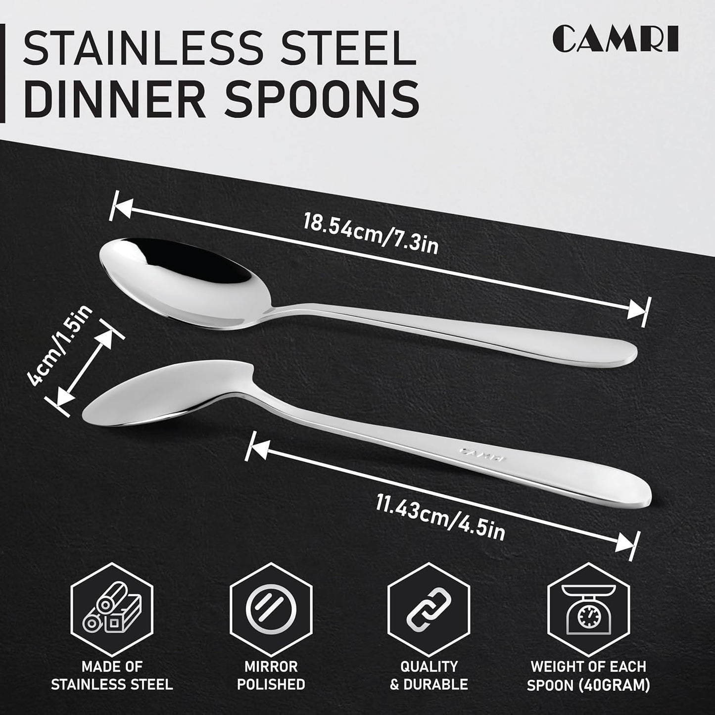 Camri Stainless Steel Dinner Spoons - Set of 6 – C61