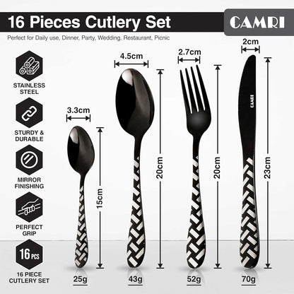 Camri Stainless Steel Cutlery Set – 16 Pieces - Cross Black Pattern
