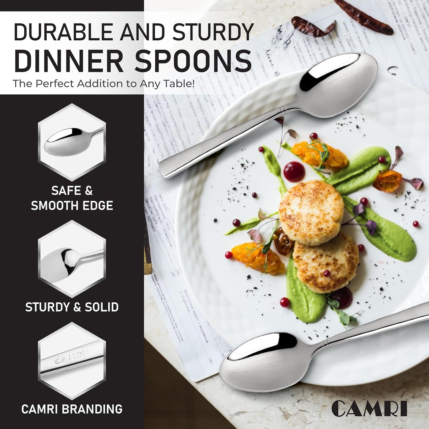 Camri Stainless Steel Dinner Spoons - Set of 6 - C37