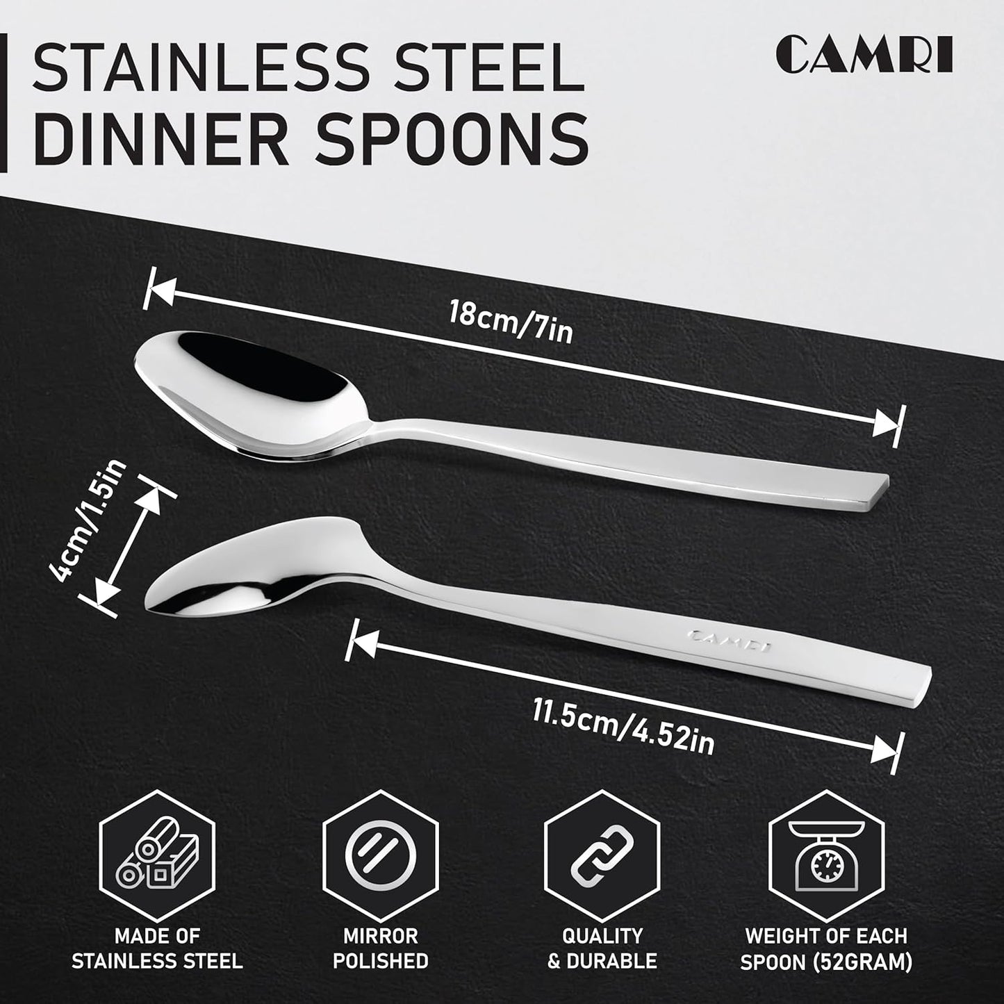 Camri Stainless Steel Dinner Spoons - Set of 6 - C4