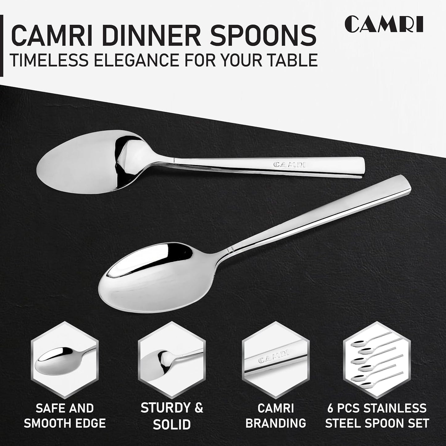 Camri Stainless Steel Dinner Spoons - Set of 6 - C37