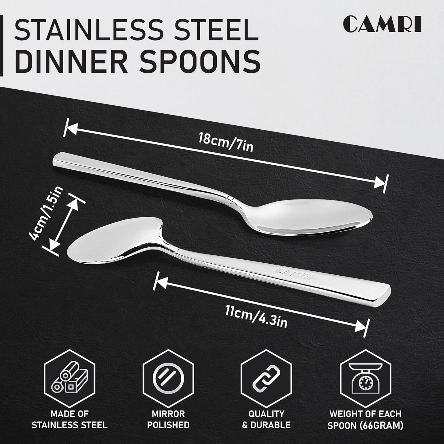 Camri Stainless Steel Dinner Spoons - Set of 6 - C37