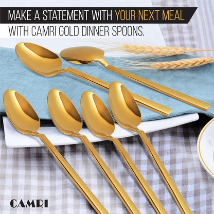 Camri Stainless Steel Dinner Spoons - Set of 6 - C62 - Gold