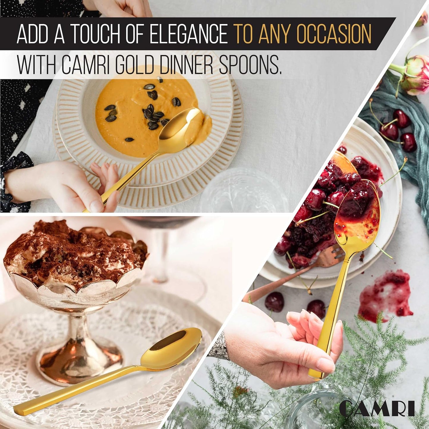 Camri Stainless Steel Dinner Spoons - Set of 6 - C37 - Gold