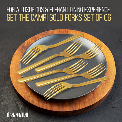Camri Stainless Steel Dinner Forks - Set of 6 – C37 - Gold