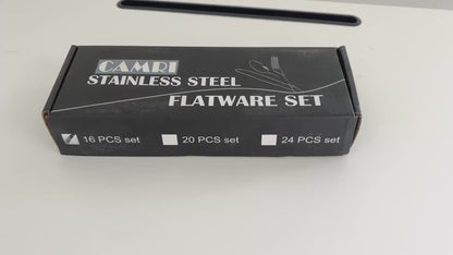 Camri Stainless Steel Cutlery Set – 16 Pieces - Cross Black Pattern